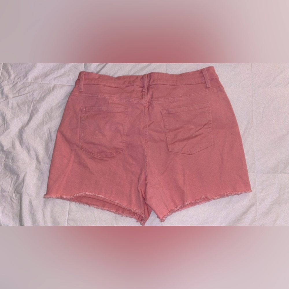 Time and Tru Pink Jean Shorts with Casual Relaxed Fit and Raw Hem